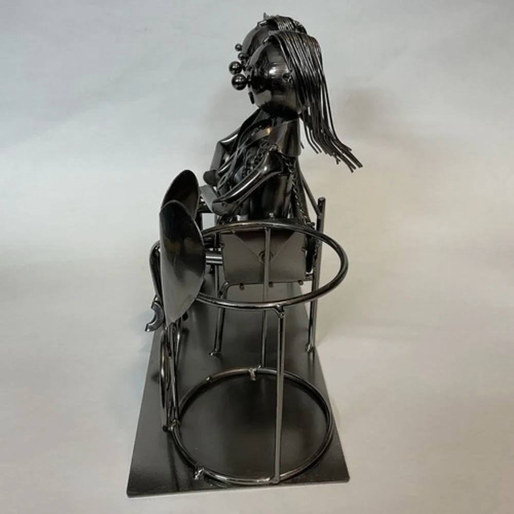 VTG Metal Statue Love Couple On‎ The Bench Wine Bottle/Candle Holder 8